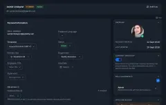Multi-Site & Departments: a user's record with a primary site, a department, and a separate additional-sites control whose effective-access line explains that site-scoped roles reach every assigned site.